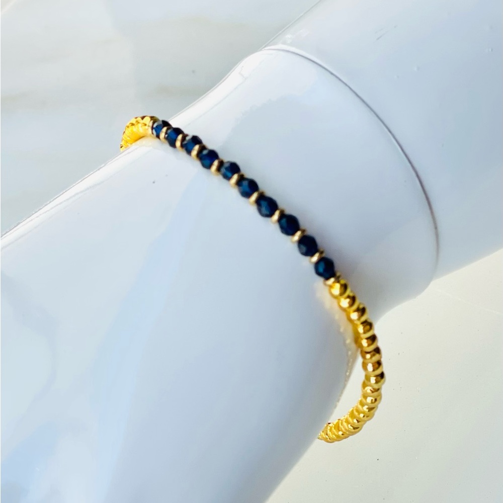 14k gold plated natural Faceted Sapphire stone tennis bracelet